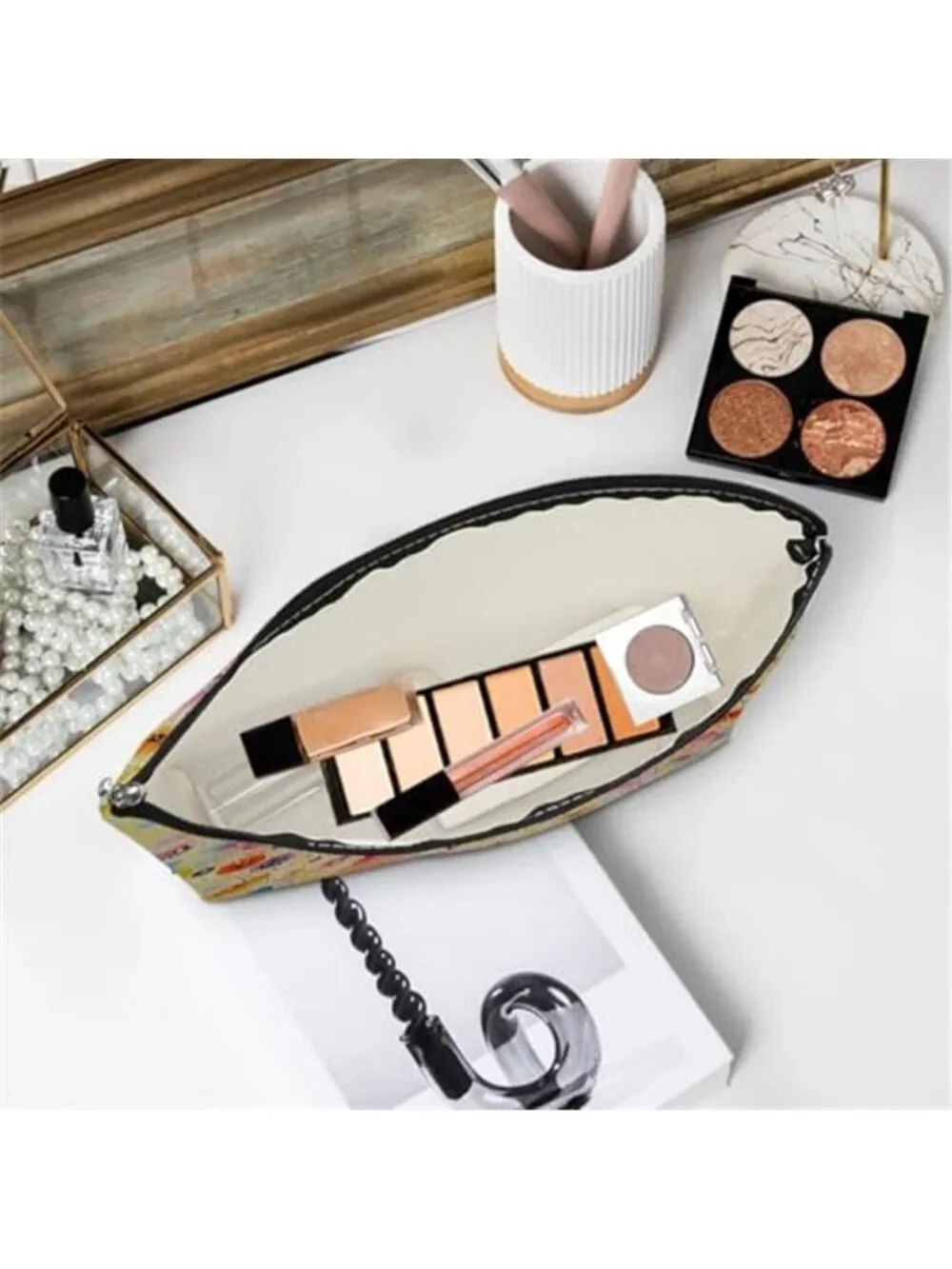 3Pcs Watercolor Flowers Cosmetic Bags for Women Makeup Bag Cute Travel